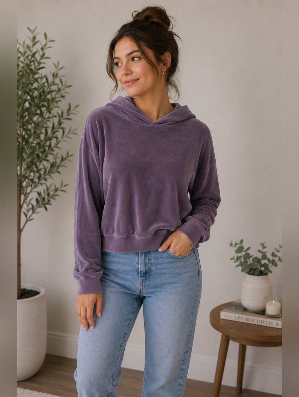 Urban Nation Plush Velour Purple Women's Hoodie Size Small